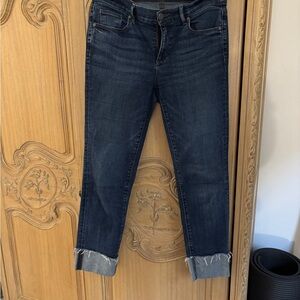 LOFT Dark Blue Ankle Jeans with Frayed Hem